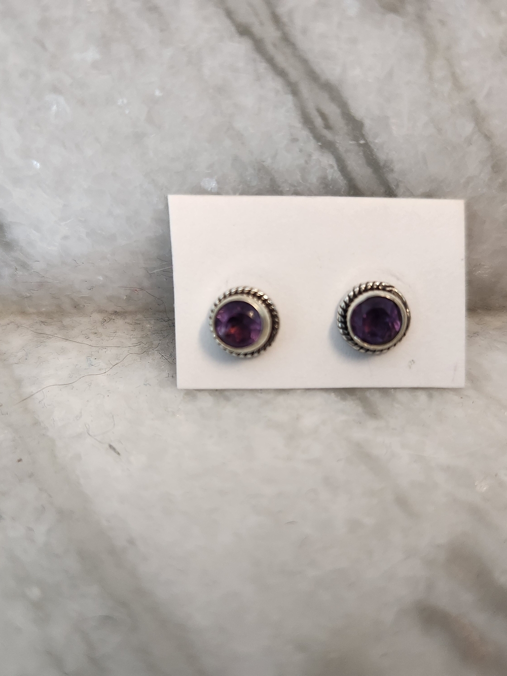 Sterling Silver Amethyst Round Stud Earrings